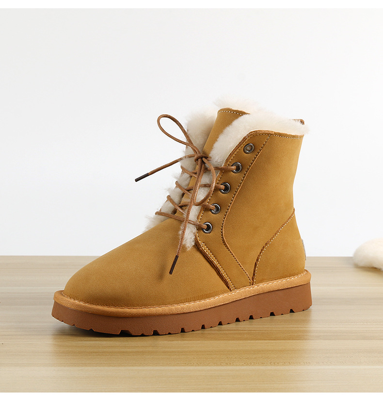 Women's Leather Lace Up Ankle Boots Waterproof Fur Lined Winter_voghion.com