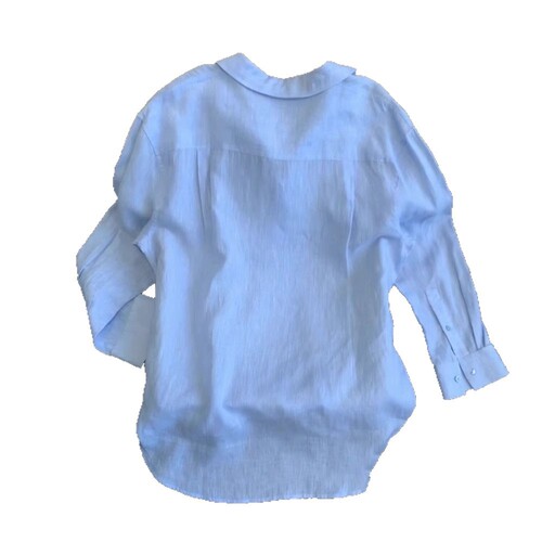 French-style artistic linen blue women's early spring and summer retro loose-fitting slimming casual long-sleeved sun-protective cotton linen top