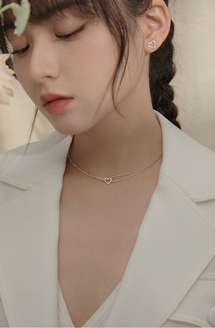 Sunburst Heart Double Layer Necklace For Women Collarbone Chain_voghion.com