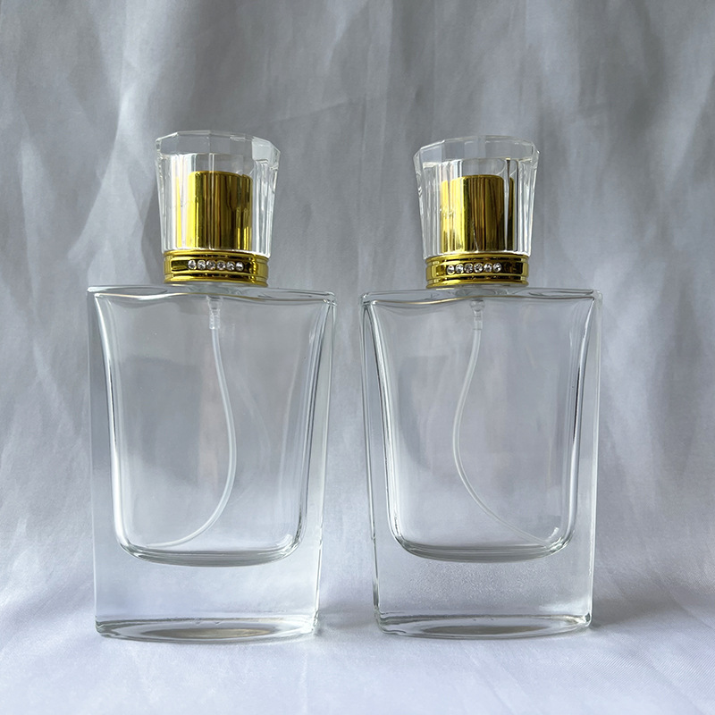现货 B110-50ml水晶带钻螺口扁平香水玻璃展示瓶喷雾空瓶子分装瓶