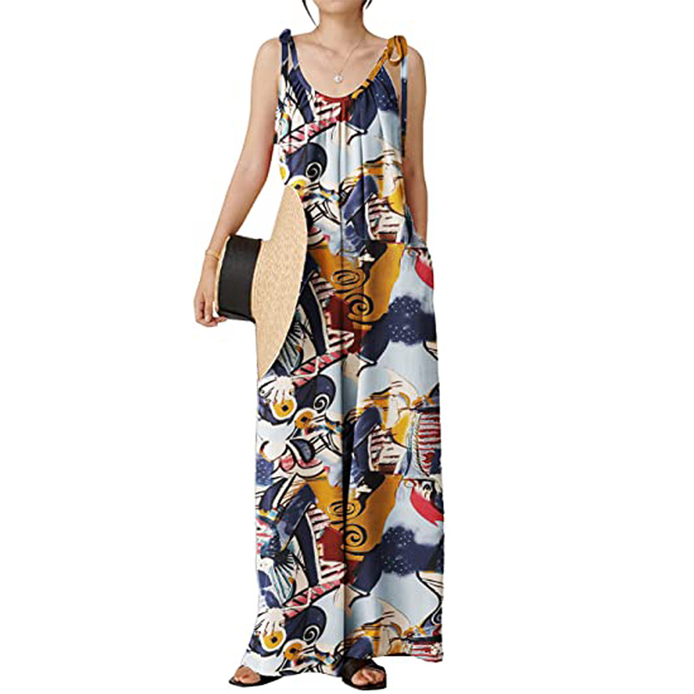 Summer Women Clothing Printed Sling Loose Casual Jumpsuit