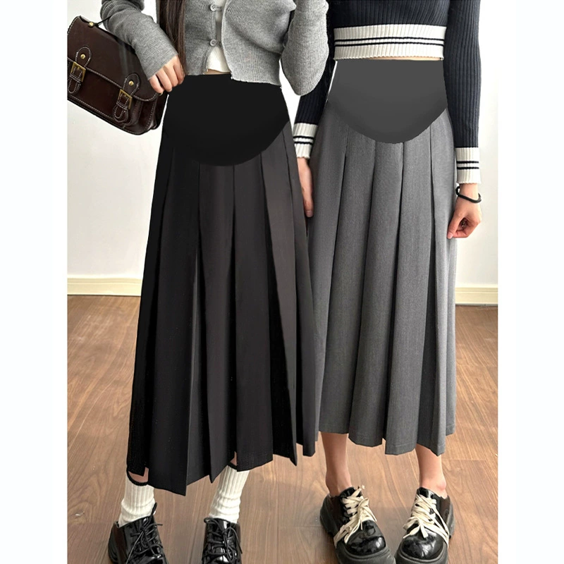 Плиссированная юбка для беременных женщин, плиссированная юбка для беременных весной и летом ретро среднего и длинного платья для беременных, серый тонкий костюм, юбка для зонтика