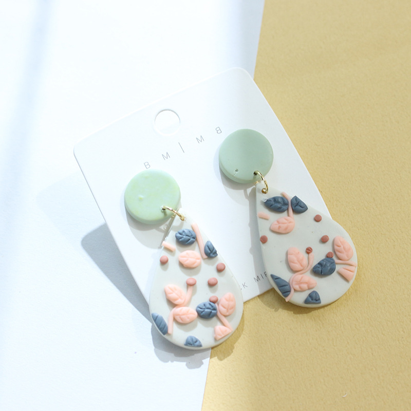 20g Weight Drop Earrings Classification 1 Pair Quantity Daily Occasion soft clay Material Water Droplets Pattern Women'S Gender Handmade Design Retro Style 1 Pair Retro Water Droplets Soft Clay Handmade Women's Drop Earrings 7