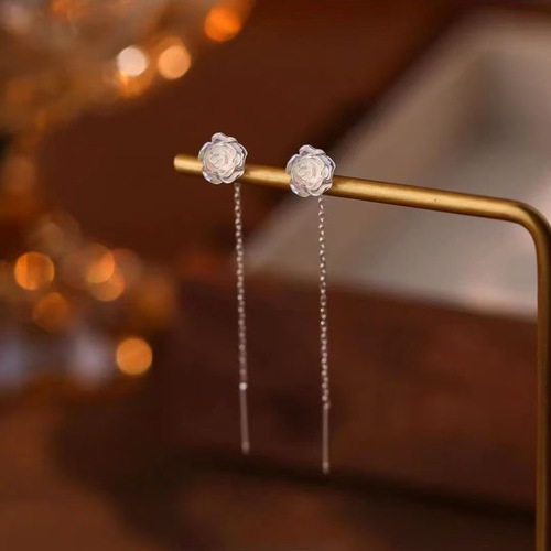 S925 Silver Needle Earrings for Women, Korean Version, Elegant Long Tassel Earrings, Simple and Trendy Diamond-Studded Ear Drops, Zirconium Ear Accessories