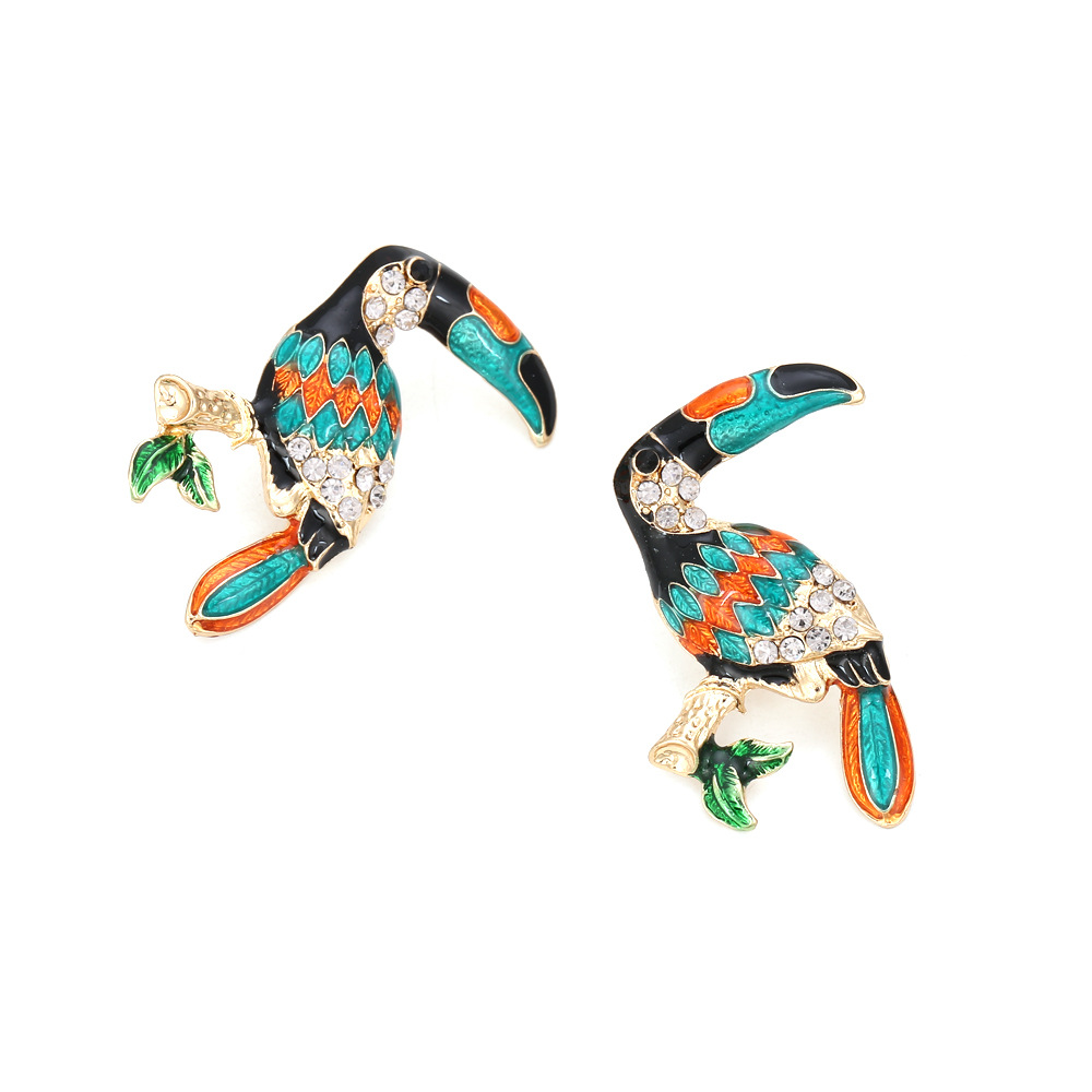 1 Pair Cartoon Style Parrot Enamel Alloy Ear Studs display picture 2