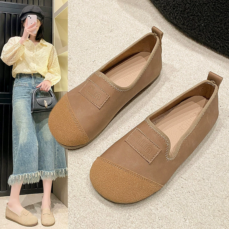 2024 Новый педаль на мягком подошве, мягкая лапша, бобовая обувь, женская плоская подошва, удобная, универсальная дышащая мама обувь