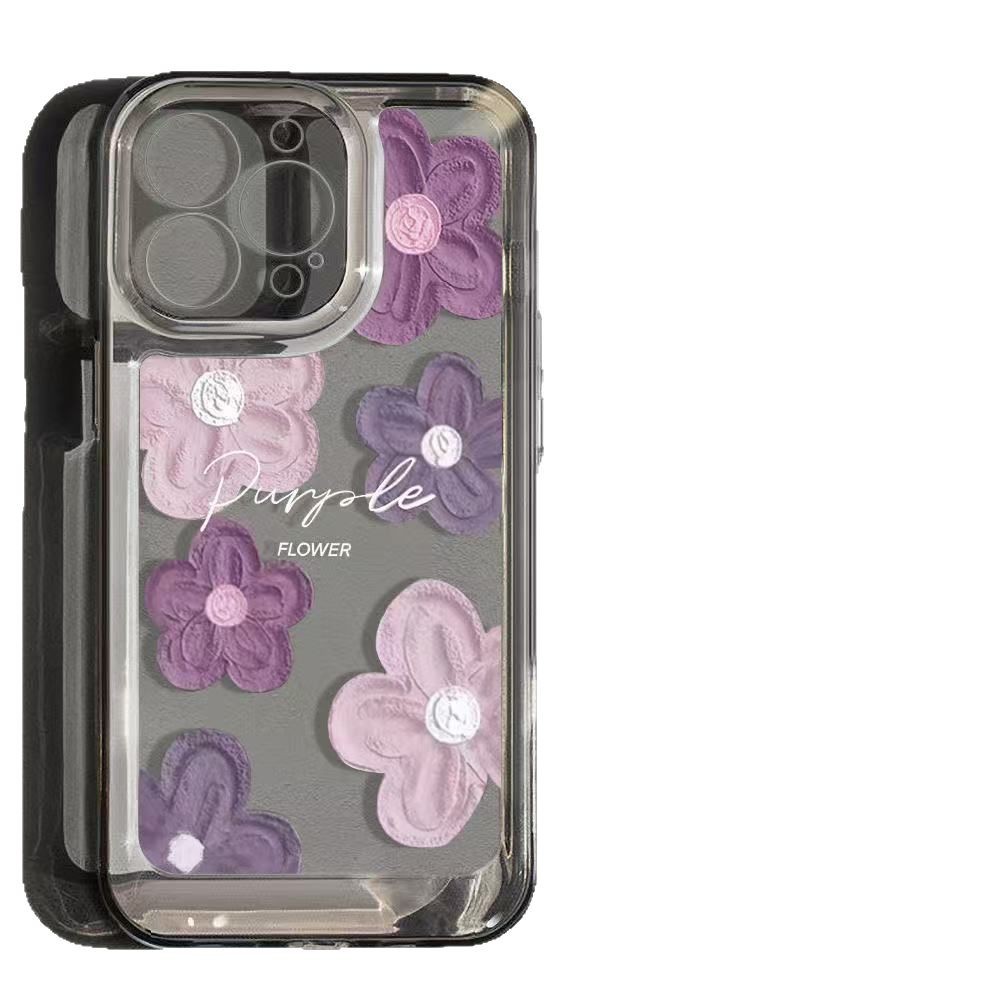 Pintura al óleo rosa púrpura para iphone16promax funda para teléfono móvil todo incluido Apple 15 anti-caída 14pro Japón y Corea 13/12