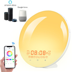 Wifiスマートアプリ覚醒灯目覚まし時計alexa/google home音声多機能睡眠七彩夜灯