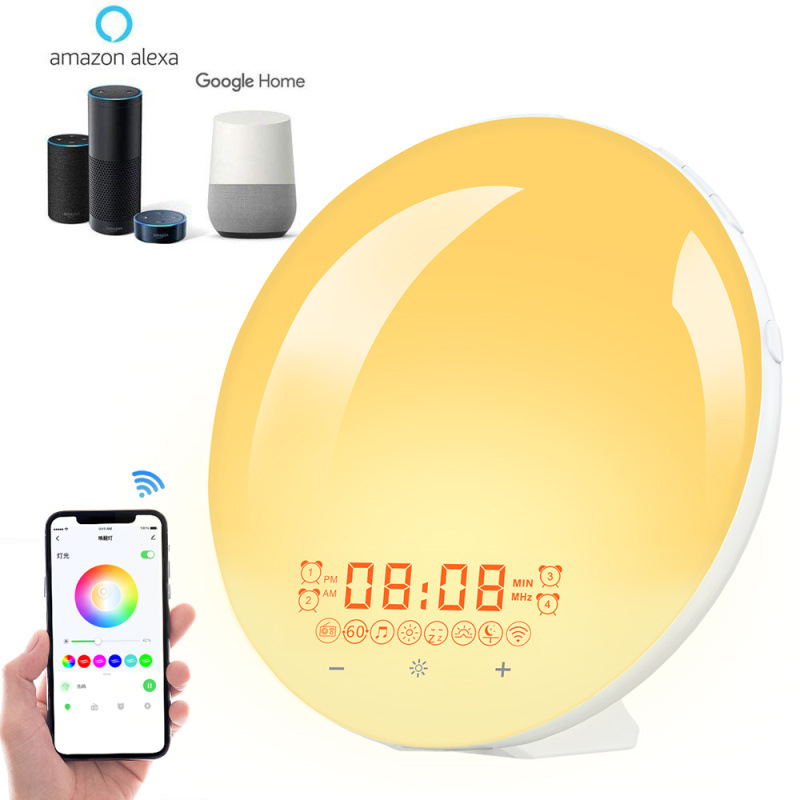 WiFi inteligente APP despertador luz despertador Alexa/Google Home voz multifunción sueño luz colorida de la noche