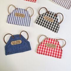 オリジナル 10cm ベビー服 レトロデニムエプロン 高品質ベビー服 ラブブチェック柄ストライプエプロン卸売