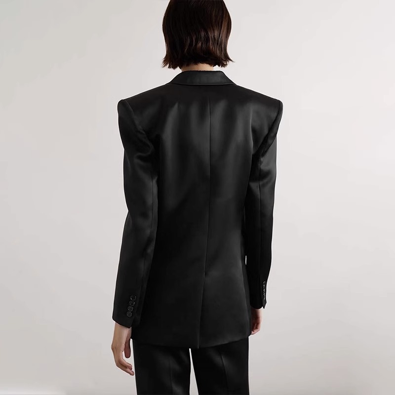 Blazer Cruzado para Mujer de Seda de Morera, Manga Larga, para Primavera y Otoño