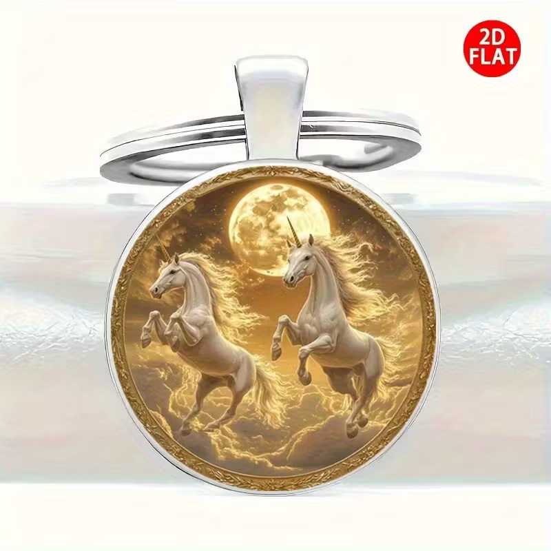 Elegant Retro with Pegasus Keychain - Zinc Alloy 2D Plane Compact Portable Magic Night Sky Pendant
