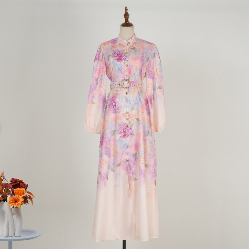 2026 Spring and Summer New European and American Resort Style Lantern Long-Sleeved Printed Long Dress Elegant Ladylike Super Long Dress for Women 2026 Spring and Summer New European and American Resort Style Lantern Long-Sleeved Printed Long Dress Elegant Ladylike Super Long Dress for Women
