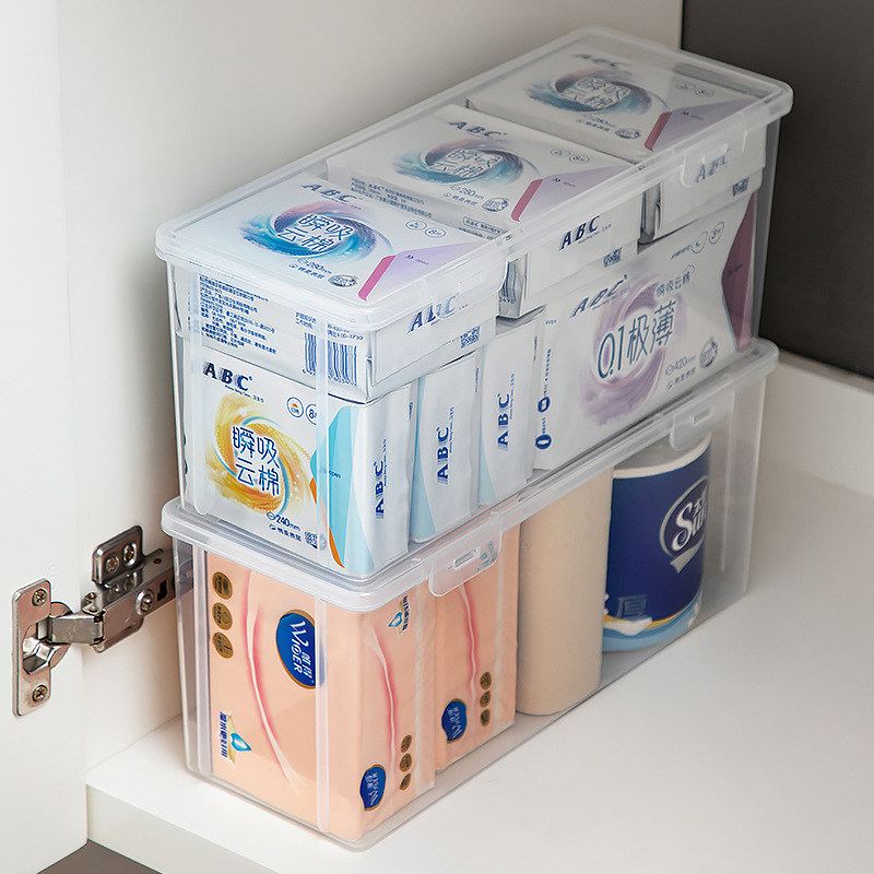 Bathroom Storage Box Transparent with Lid Bathroom Storage Rack Toilet Cosmetics Sanitary Napkin Box