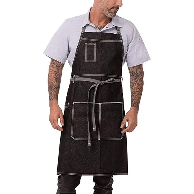 Transfronterizos Amazon delantal denim logo personalizado restaurante leche barista ropa de trabajo barbería delantal cuello