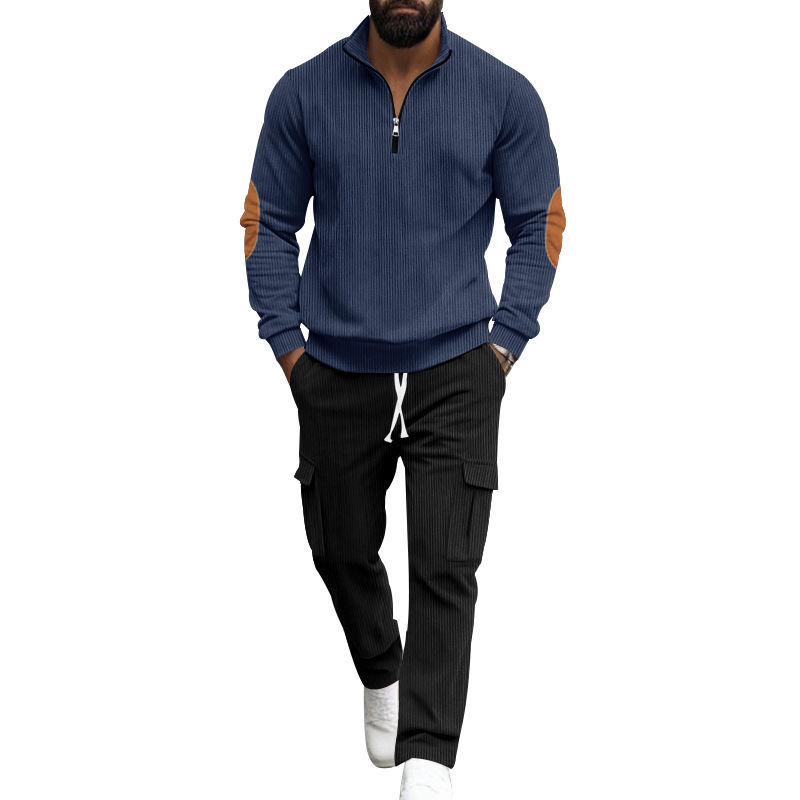 Men's Corduroy Quarter-zip Pullover And Trousers Lounge Set_voghion.com