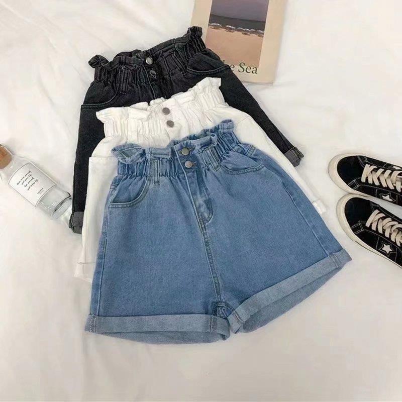 ChicShe Women's Denim 2025 Summer Elastic Waist Double Button Ladies Cuffed Loose Wide Leg Shorts_voghion.com