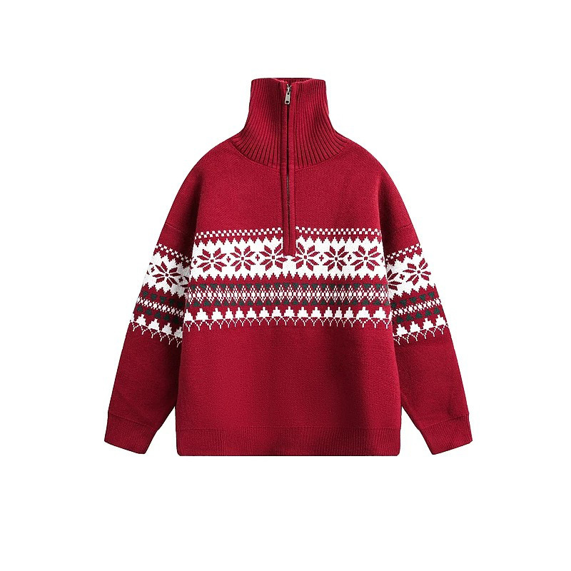Explosiones transfronterizas de tamaño europeo tamaño grande Fair Island Jacquard suéter de punto de Navidad hombre medio cremallera fábrica de collar al por mayor