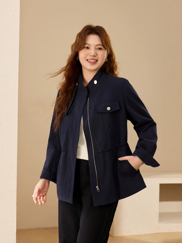 Jacket, fitted cotton autumn brace, plus size