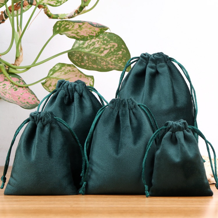 Flocked cordón bolsillo de terciopelo joyería personalizada bolsa de tela pequeña bolsa de tela cerrada bolsa de tela gris