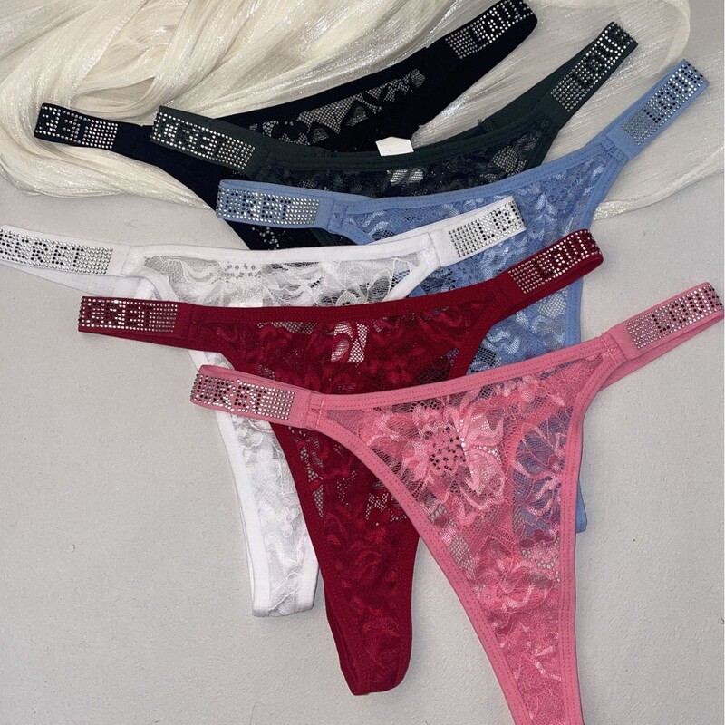 Cross-Border European and American Xiyin Temu Specializes in Lace Sexy Silver Ribbon Thong Sexy Women's Underwear Sexy Girls