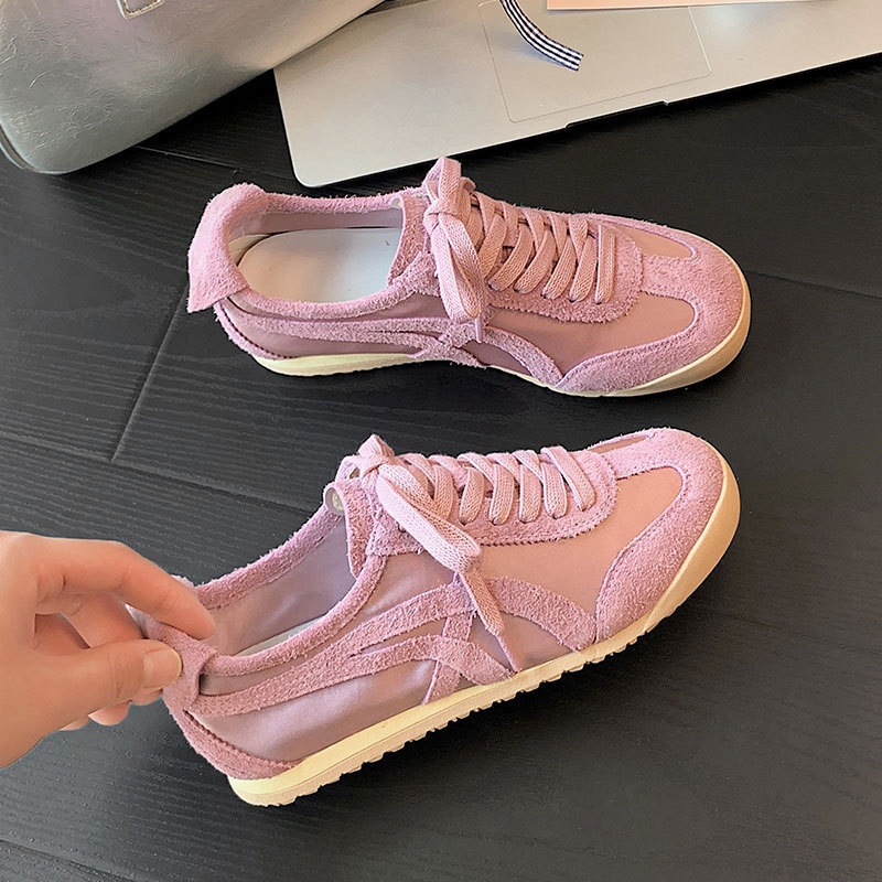 First-Layer Cowhide + Ice Mesh Breathable Retro Moral Training Shoes for Women 2025 New Summer Versatile Lace-Up Casual Sports Shoes