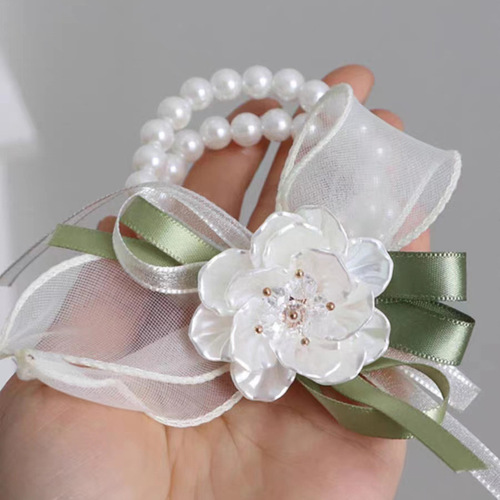 Forest style small fresh pearl elastic wedding bracelet bridesmaid wrist flower sister group hand flower event sign-in logo