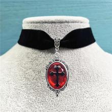 跨境哥特式黑色十字架吊坠吸血鬼万圣节十字架项链浮雕红宝石吊坠