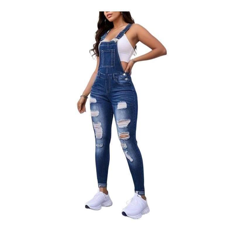 Vintage Inspired Ripped Distressed Denim Overalls