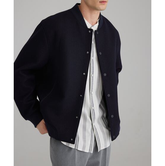 presale Heavy Wool Contrast Stitching Rib Rib Baseball Collar Woolen Jacket Coat Men's Spring and Autumn
