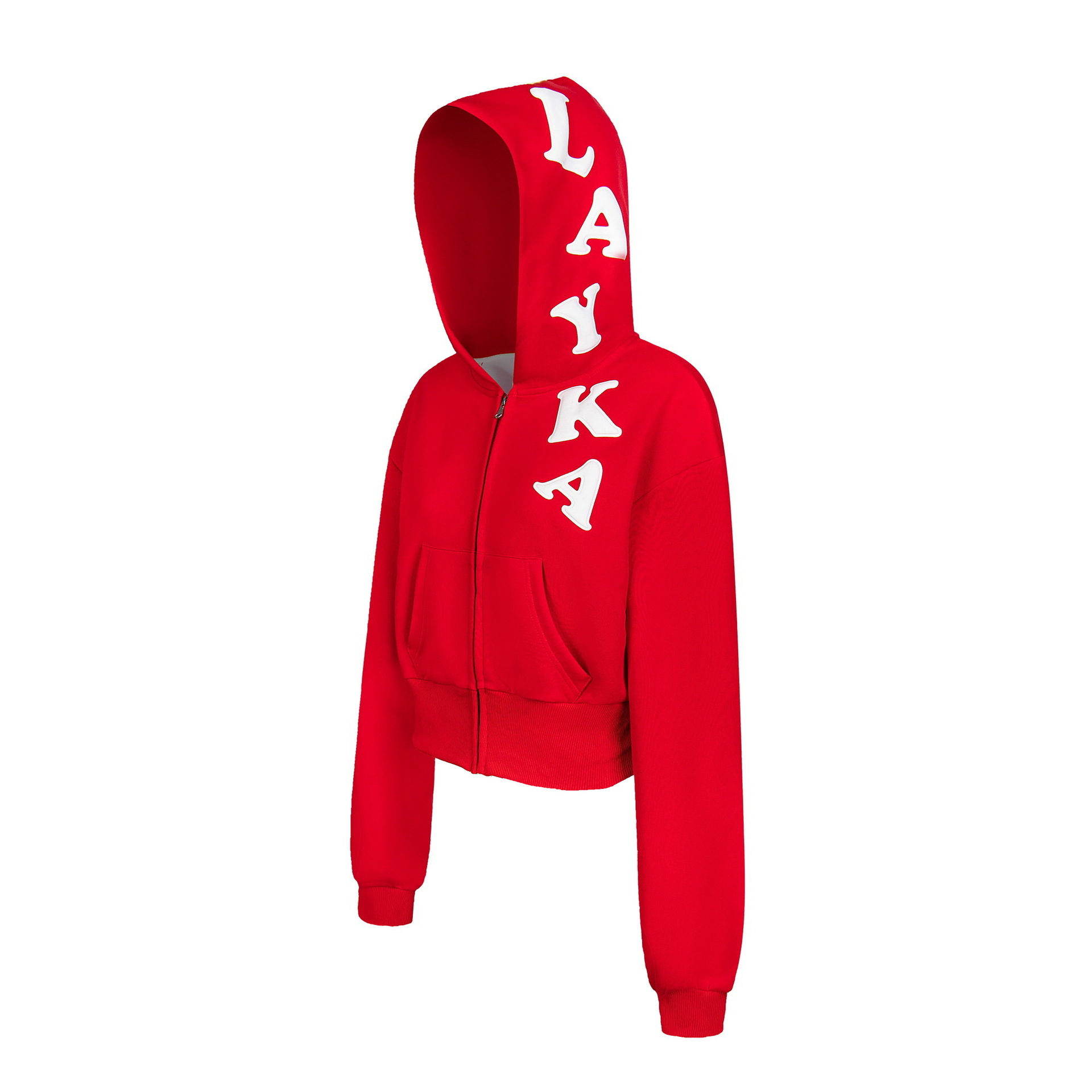 2025 Autumn New American Retro Red Thin Hooded Foam Printed Zipper Sweatshirt Women's Short Jacket