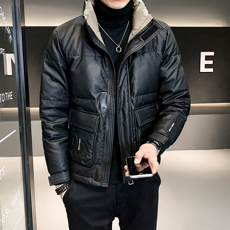 皮羽绒服男士新款高级感立领潮牌短款帅气潮牌冬装休闲外套男冬季