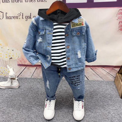 Traje de primavera para niño Traje de bebé de tres piezas de mezclilla atractivo para niño_voghion.com