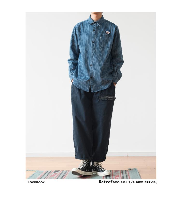 Amerikaans gestreept denim overhemd met borduursel voor heren_voghion.com
