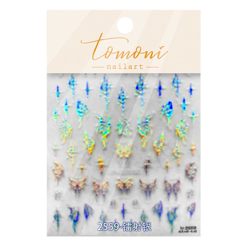 Estilo japonés líquido mariposa pegatinas de uñas estampado láser de alivio de metal pegatinas hueco retro impermeable uñas pegatinas al por mayor