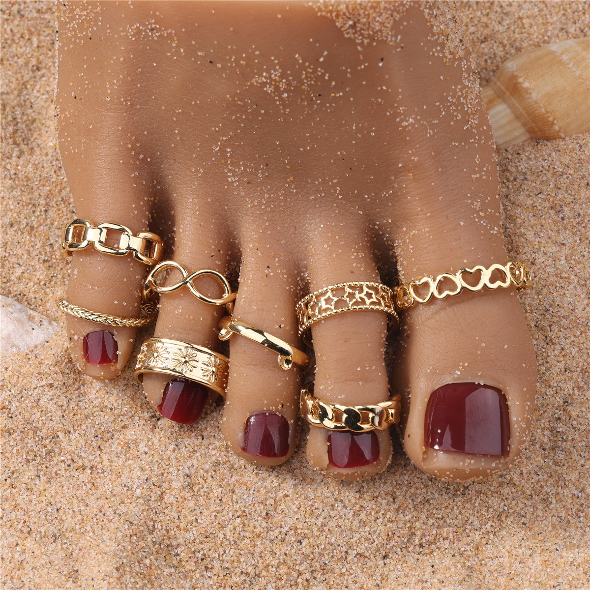 8pcs минималистичный женский 18K позолоченное кольцо для ног Летний пляжный праздник для ног ювелирных изделий