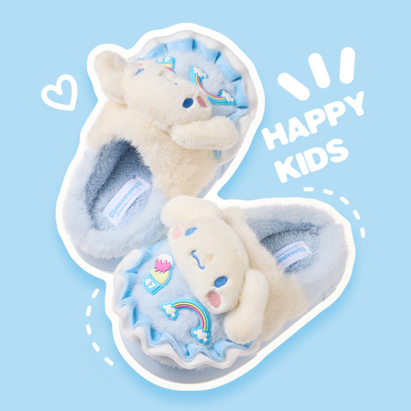 Nuevas zapatillas de algodón para niños, dibujos animados de invierno lindas niñas de peluche conejo estereoscópico bolsas de jardín de infantes zapatillas de tacón