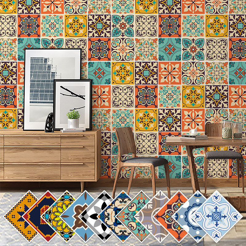 Self-adhesive European-style retro wall stickers kitchen bathroom living room renovation waterproof decorative tile tile stickers cross-border