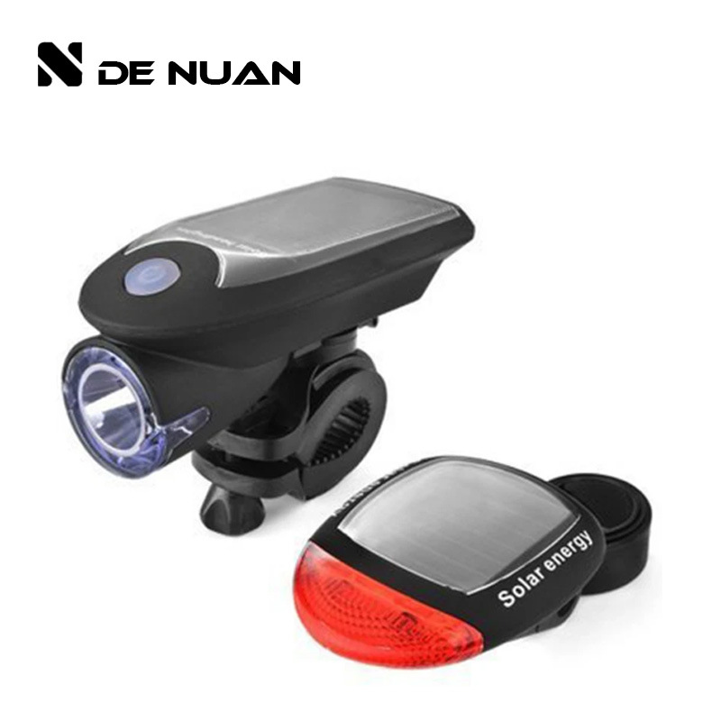 Bicycle solar headlight waterproof USB charging warning tail light set 360 degree rotating bicycle light