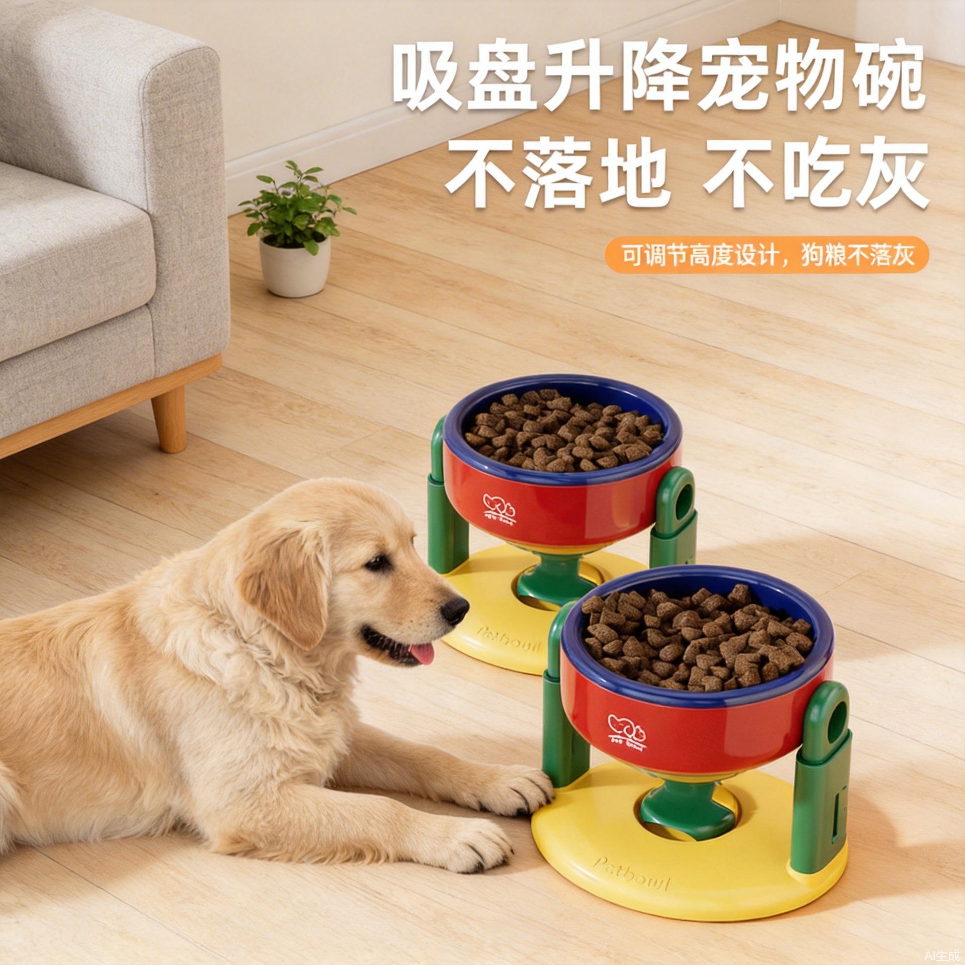 강아지 사료 그릇, 물그릇, 고양이 그릇, 경추 보호를 위한 경사진 높이 조절 그릇, 넘어짐 방지 강아지 그릇, 흡착식 높이 조절 애완동물 그릇