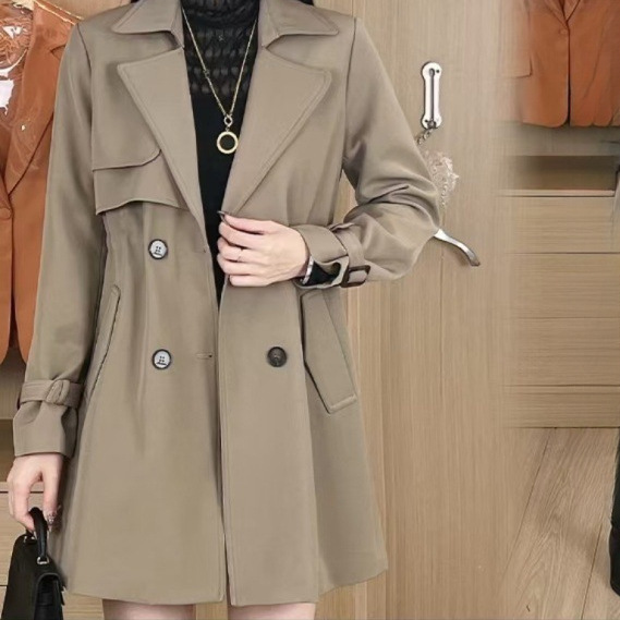 High-End Windbreaker Jacket for Women, Western Style Spring & Fall Clothing 2024 New Style British Style Mid-Length Coat for Small People