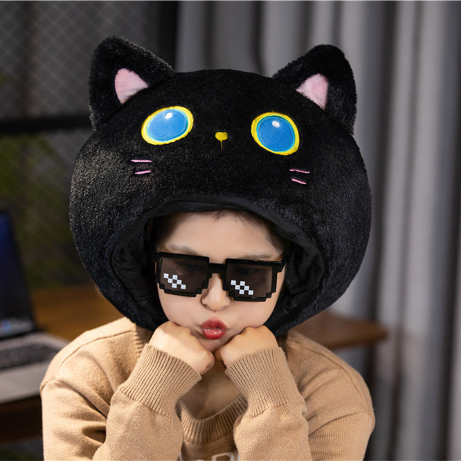 少女心ins可愛搞怪毛絨黑色貓頭套帽子裝扮拍照表演旅遊打卡道具