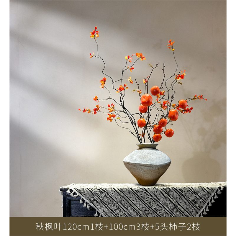 高級な夜花柿の造花のシミュレーションの花は柿の如意の軽豪華な客間の新年の装飾の花芸の置物を飾ります。|undefined