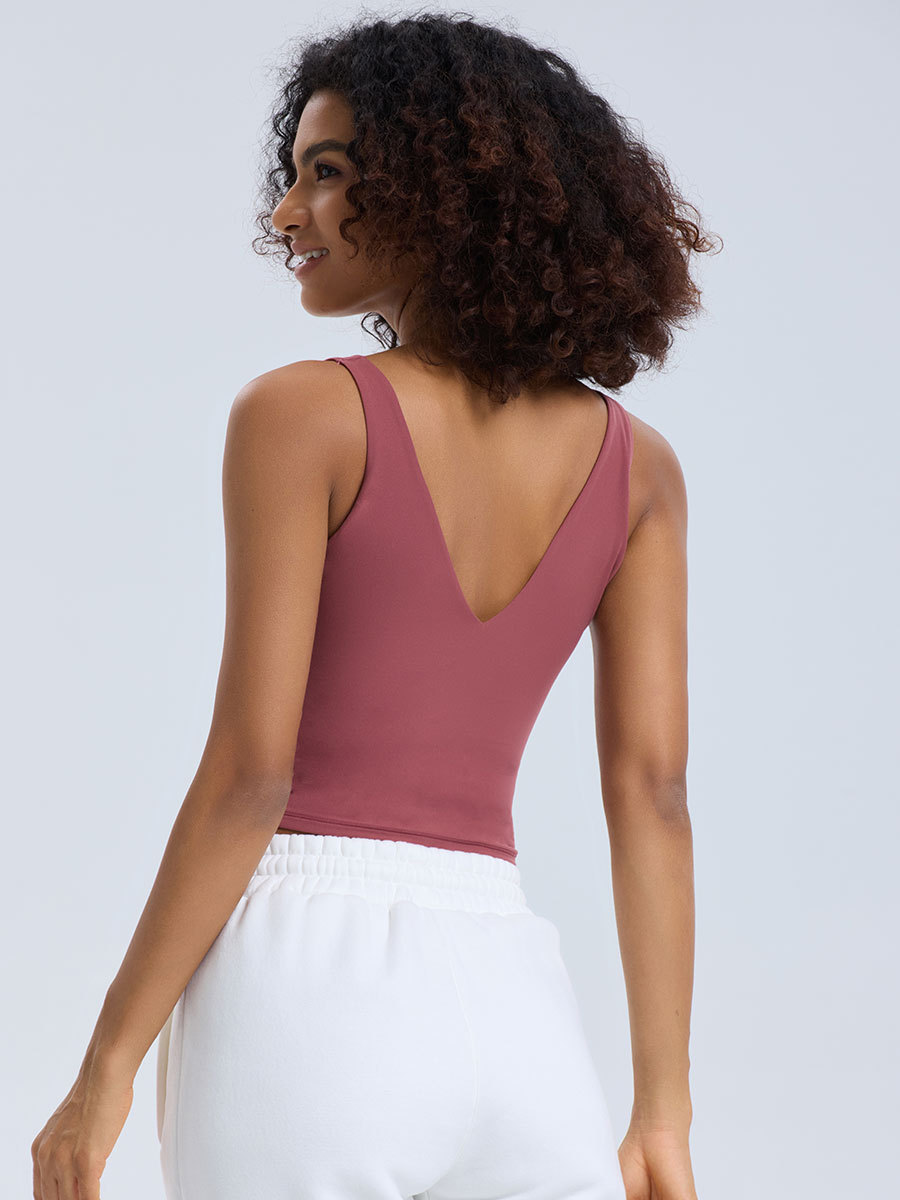 Nuevo cross-border sin mangas V-collar chaleco de yoga nube blusa elástica simple blusa apretada y transpirable