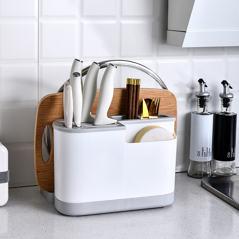 Kitchen knife rack storage shelf placed lid chopping board knife cutting board chopstick holder counter surface multi-functional wall-mounted integrated storage box