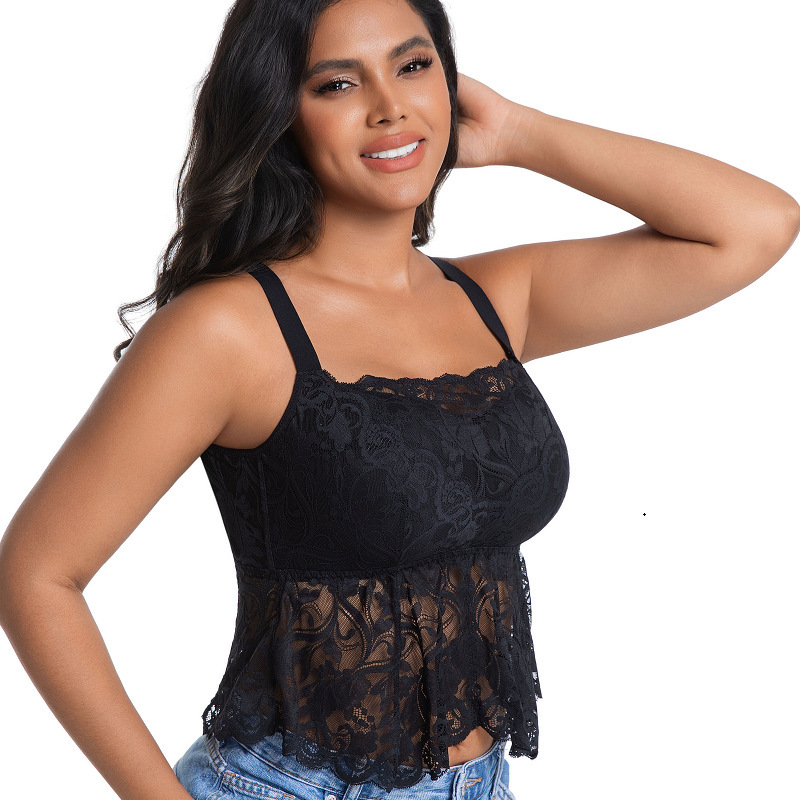 Sexy and Romantic Floral Lace Tube Top with Extended Hem, Thin Cotton Cups, Lightweight and Wireless, Plus-Size Bra
