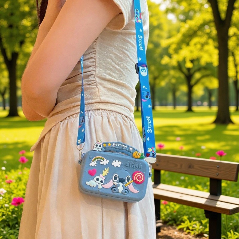 새로운 TEMU 스티치 핸드백 어린이 가방 만화 크로스백 통기성 방수 숄더백 실리콘 동전 지갑