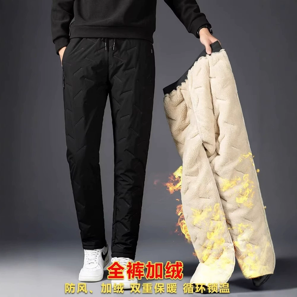 Зимние мужские повседневные плюшевые толстые брюки на открытом воздухе теплые пуховые хлопковые брюки