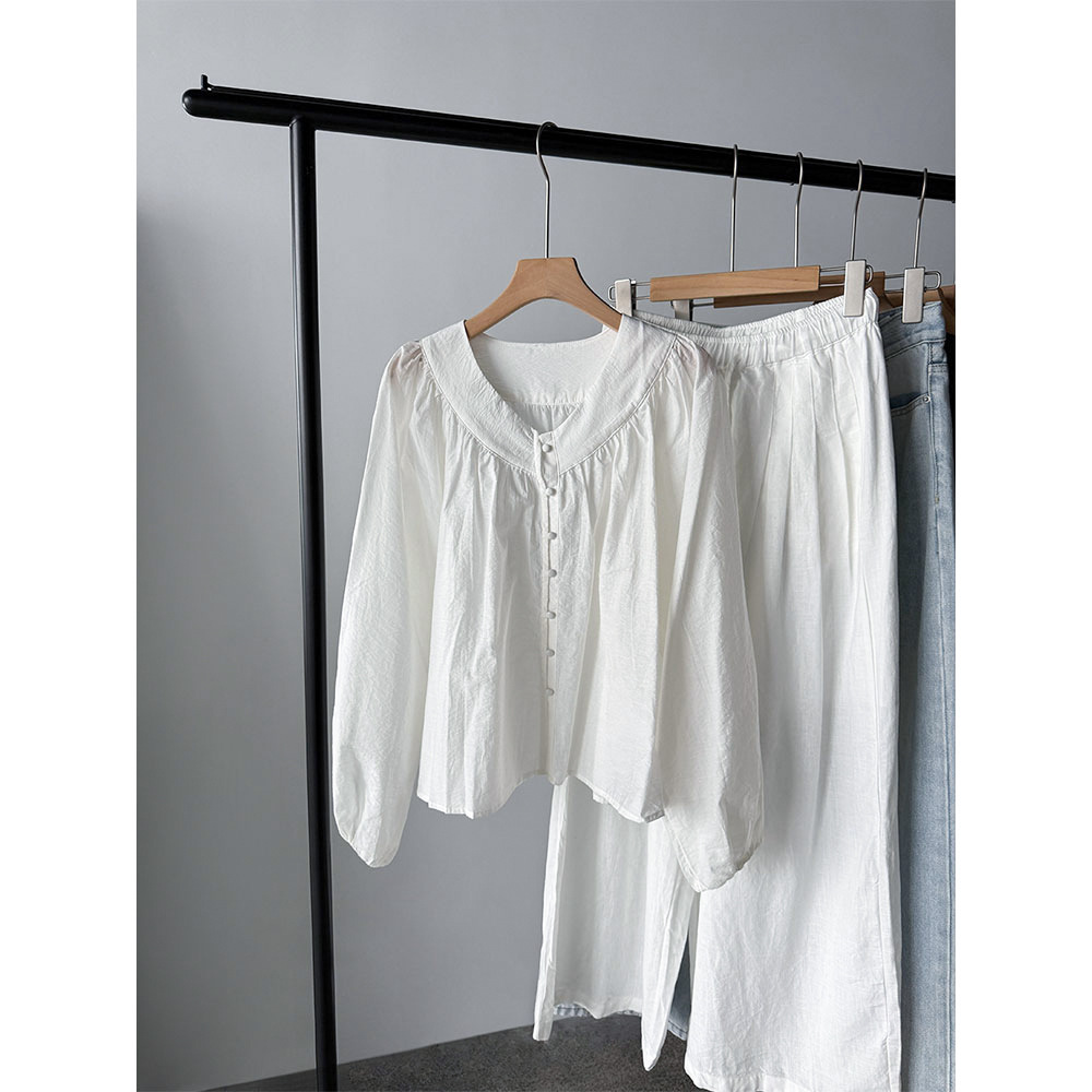 【王琪芝】松弛感百搭灯笼袖衬衫女春夏设计感透气轻薄上衣WQ253