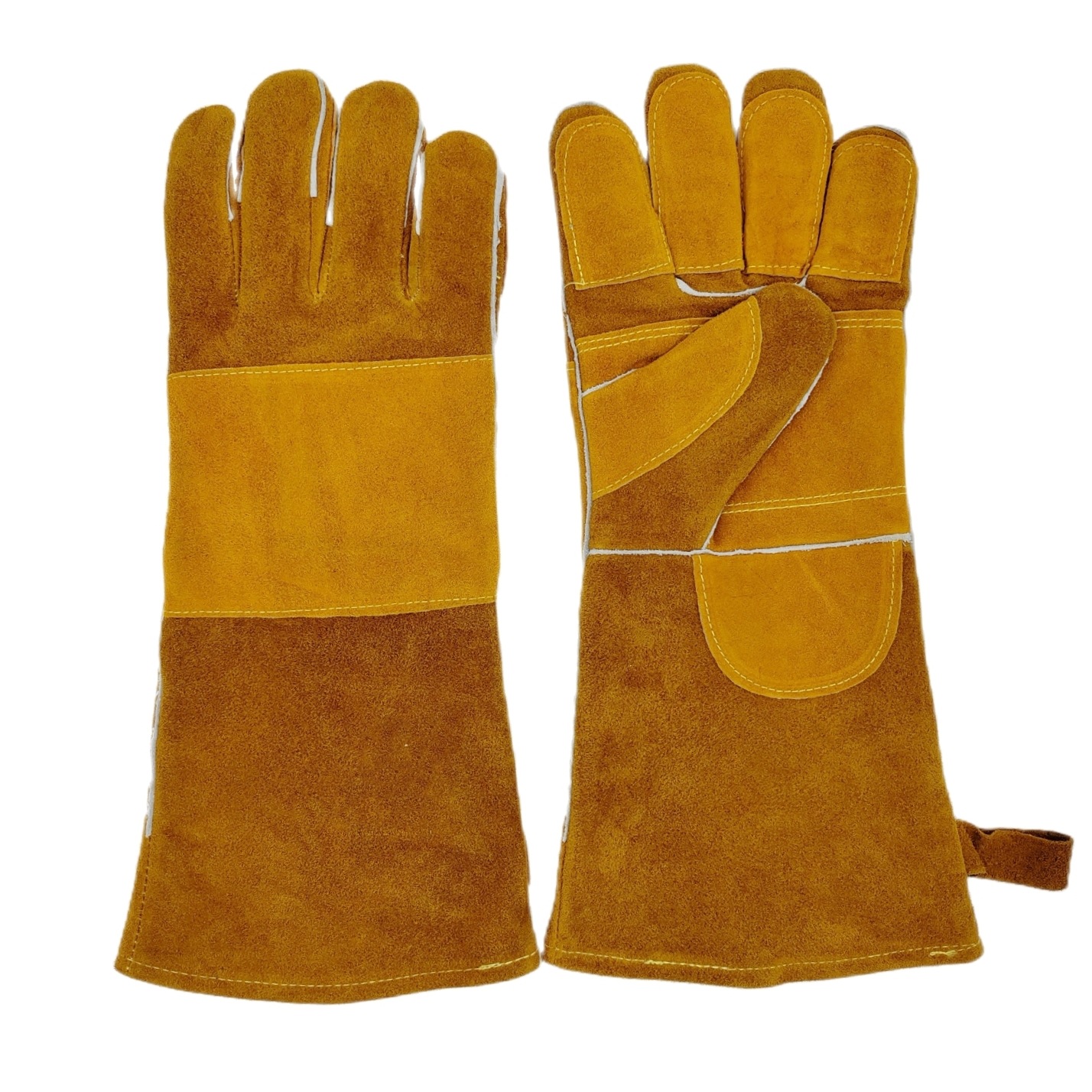 外贸热销全掌防护电焊手套耐磨隔热壁炉焊工电焊手套劳保批发